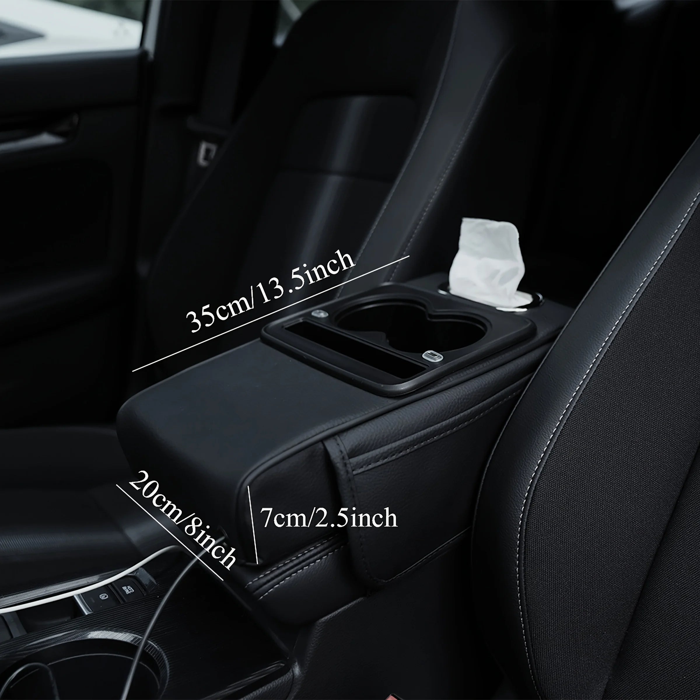 Dual Type-C Ports with Lighted Sockets, Universal Integrated Multifunctional Car Center Armrest Box, Includes Adapter and Tissue Holder