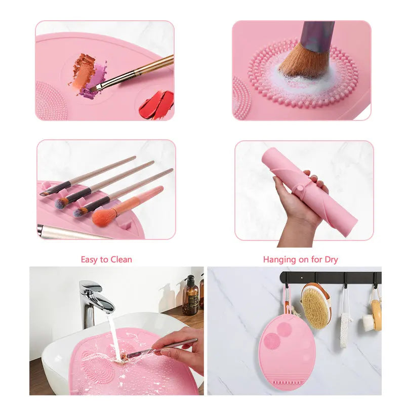 3 in-1 Silicone Makeup Mat Palette with Brush Cleaner for Mixing Foundation Eye Shadow Nail Art  Gel Pad Tray