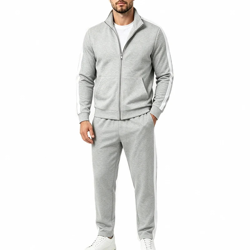 Men's two-piece loose casual commuting simple zip-up stand collar jacket and sweatshirt set, breathable and not stuffy