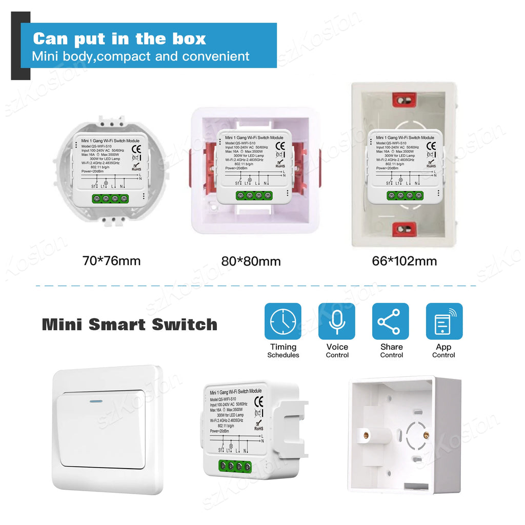 Tuya WiFi Smart Switch Module 1/2/3 Gang Switch Mini Smart DIY Breaker Smart Life 2 Way Control Works with Alexa Google Home