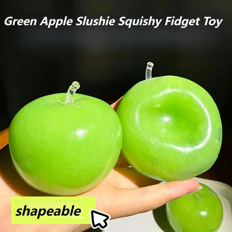 Green Apple Slushie Squishy Fidget Toy Crunchy Moldable Non-Bounce Medium Grip Strength Sensory Stress Reliever Slow Rising Gift