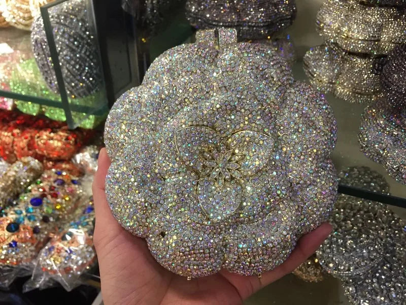 ClutchCross-border best-selling rose rhinestone bag, hollow metal crystal evening bag, foreign trade diamond-embellished clutch