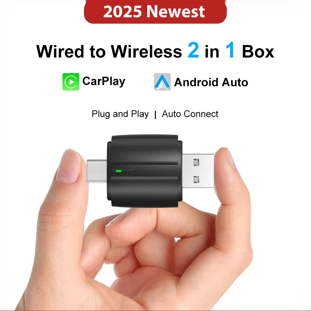 FLIXIVI 2 in 1 Interface Wireless CarPlay/Android Auto Wireless USB/TYPE-C Adapter Smart Mini Box Plug Fast Connect Universal
