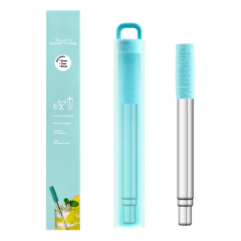 Reusable Straws Collapsible Stainless Steel Drinking Straw With Cleaning Brush Portable Straw For Travel Outdoor
