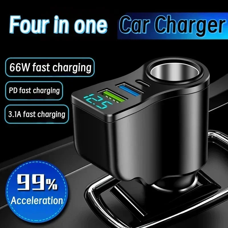 Type C Car Charger Cigarette Lighter Adapter Fast Charging LED Digital Display For IPhone Samsung Xiaomi Huawei Charger