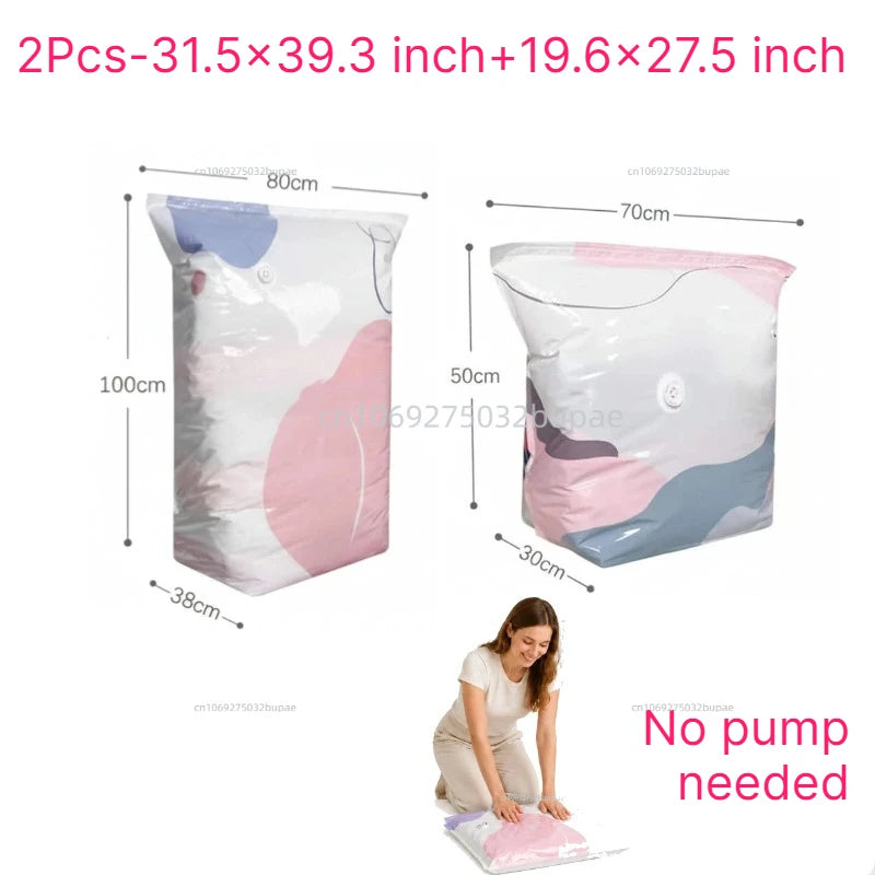 No Pump Vacuum Compression Bag  Space Saving Compression Bag Reusable Visible Organizer Quilt Blanket Clothes Wardrobe Storage