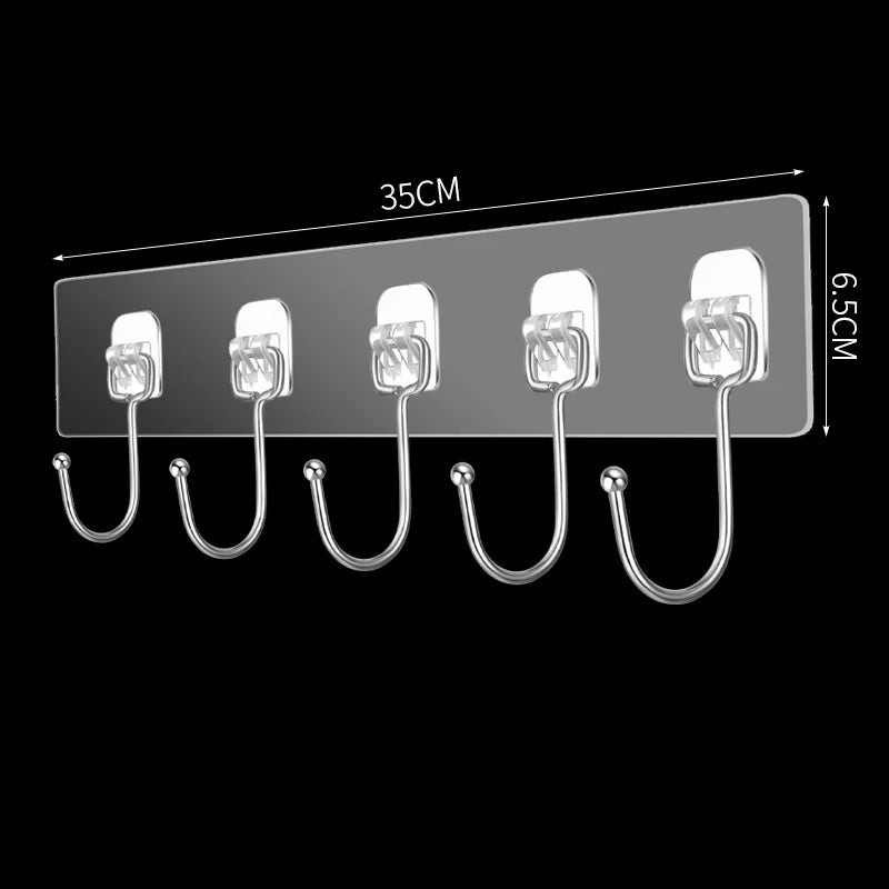 3/4/5/6 Row Transparent Wall Hooks Strong Adhesive Door Wall Hangers for Kitchen Bathroom Towel Clothes Key Holder Organizers