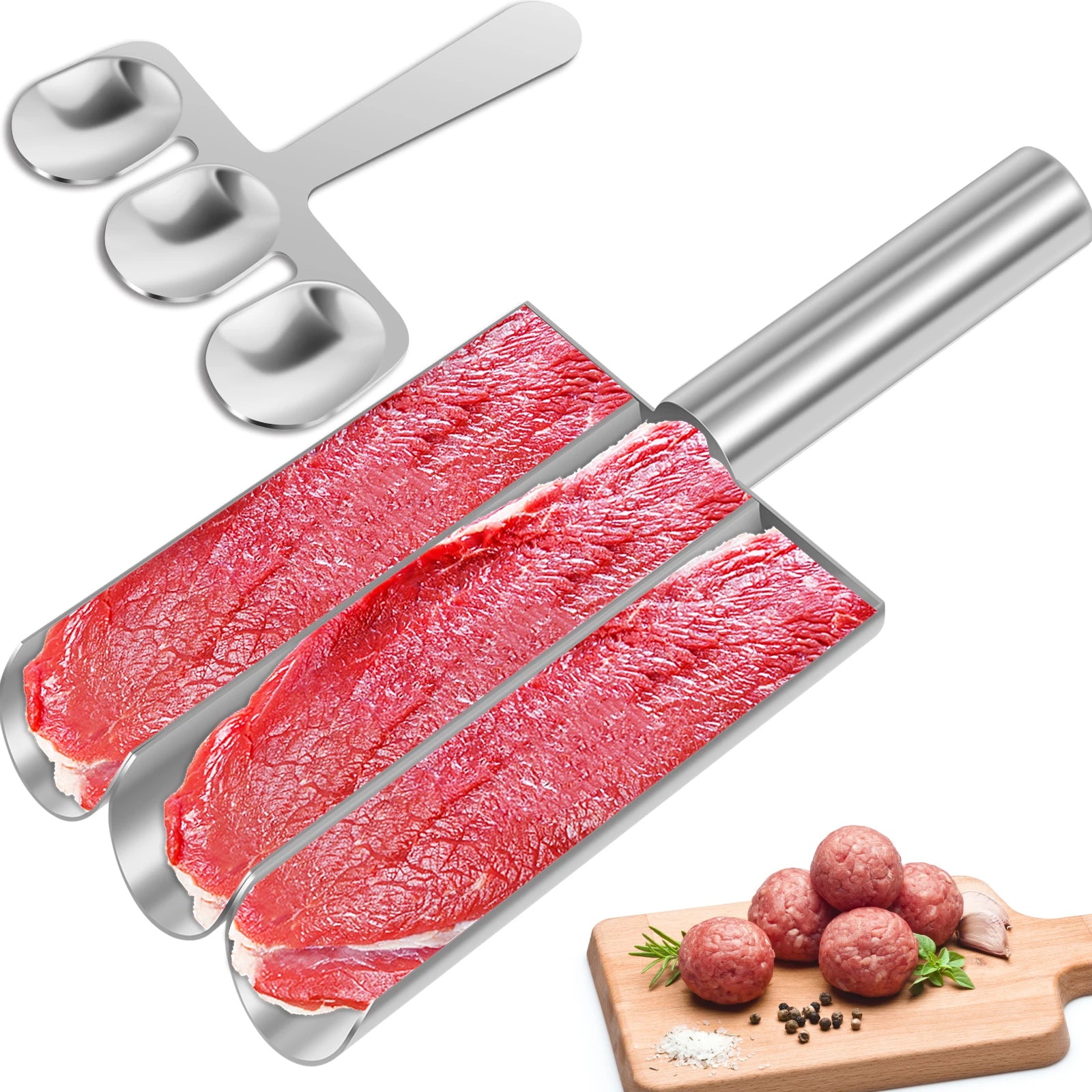Stainless steel meatball spoon fish ball shrimp slip mold triple meatball machine creative meatball making tool kitchen cooking