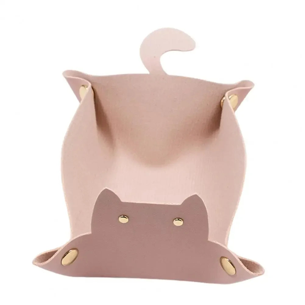 New Cute Cat Dice Tray with Metal Clasp Large Capacity Foldable for Easy Portable Desktop Storage with Artificial Leather Tray