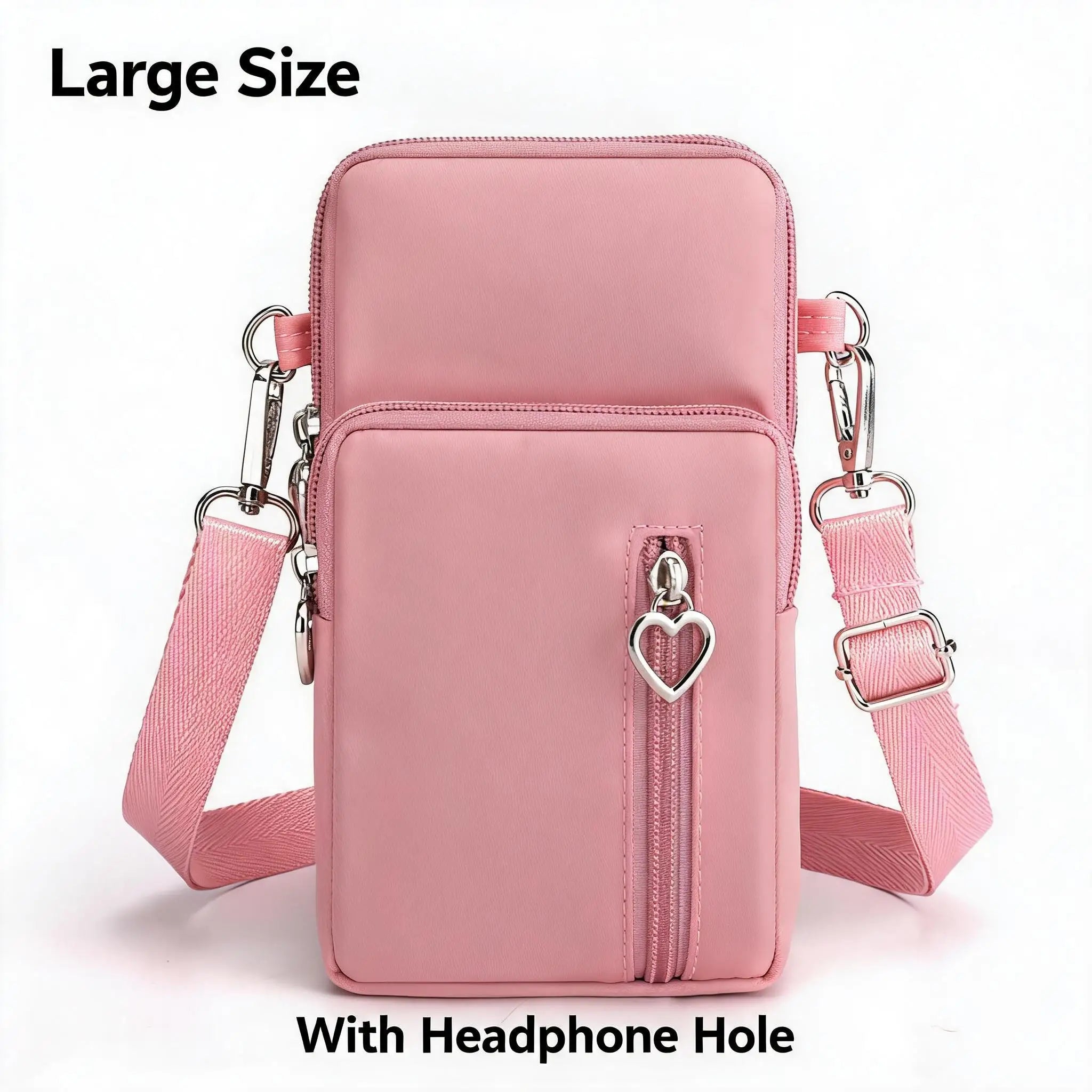 Waterproof Nylon Mini Crossbody Phone Bag for Women Heart Metal Zipper Multi Compartment Shoulder Arm Bag Phone Purse Wallet