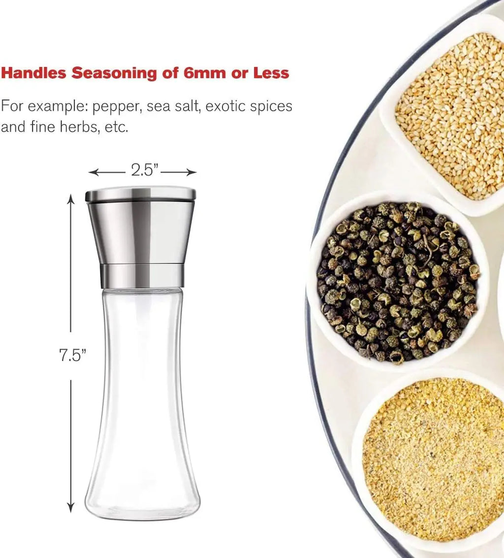 180/200ML Stainless Steel Glass Pepper Grinder Manual Salt Pepper Mill Kitchen Gadget Spice Bottle Grinder Mill Household Tool