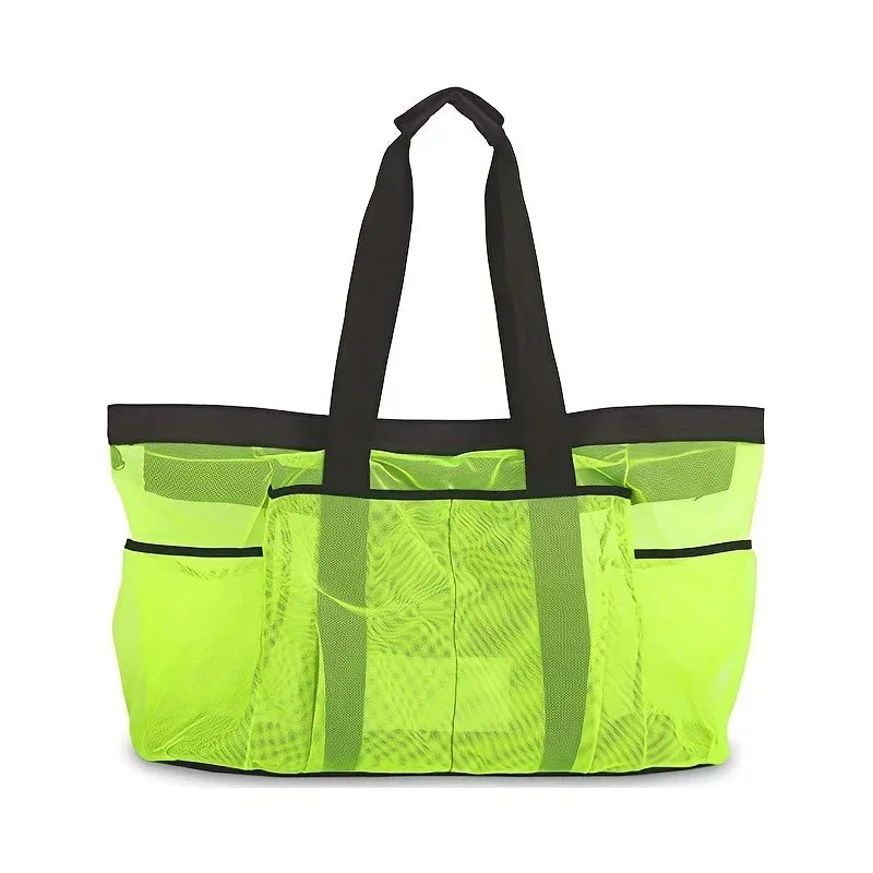 1pcs  Extra Large Beach Bag - Lightweight, waterproof, foldable, with mesh straps, zippered pockets and fixed shoulder straps