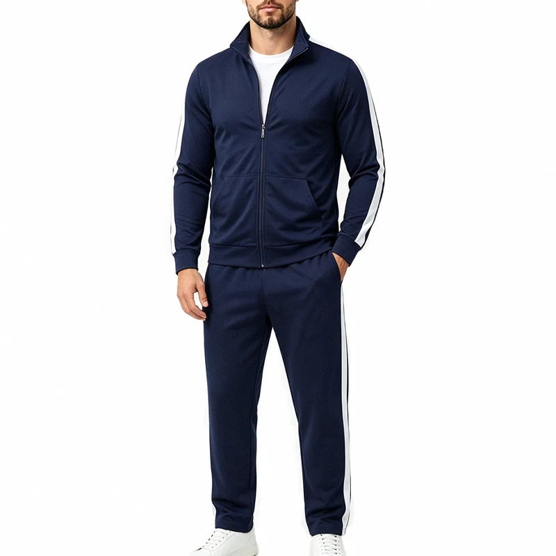 Men's two-piece loose casual commuting simple zip-up stand collar jacket and sweatshirt set, breathable and not stuffy