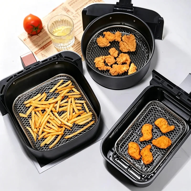 Multi Functional 304 Stainless Steel Air Fryer Accessories Stackable Rack Non-stick Airfryer Tray Grill Basket Kitchen Gadgets