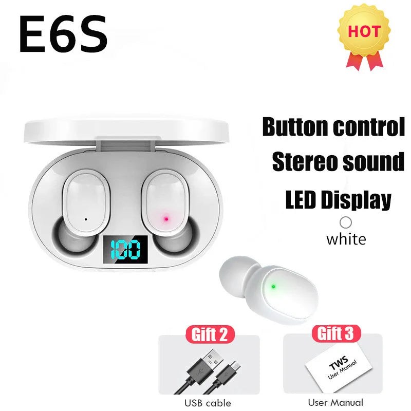 Air E6S TWS Bluetooth Earphones 5.2 Wireless Headphones with Mic Charging Box Handsfree Earbuds for Noise Reduction Headset