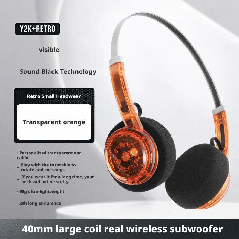 Retro Transparent Headband Bluetooth Headphone Rotate to Adjust Volume Songs Wireless HIFI Stereo Earphone