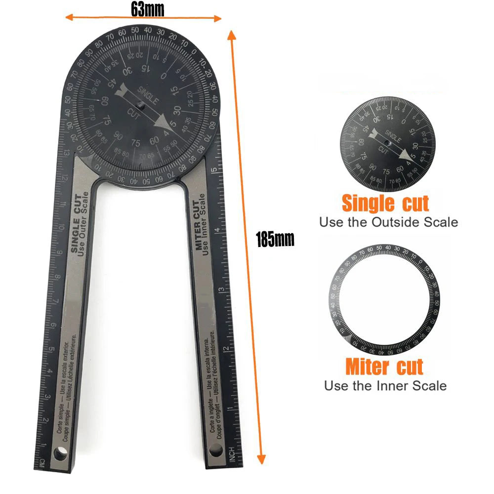 New 360° Horizontal Angle Gauge Protractor Woodworking Square Cutting Locator Angle Gauge Aluminum Alloy Plastic