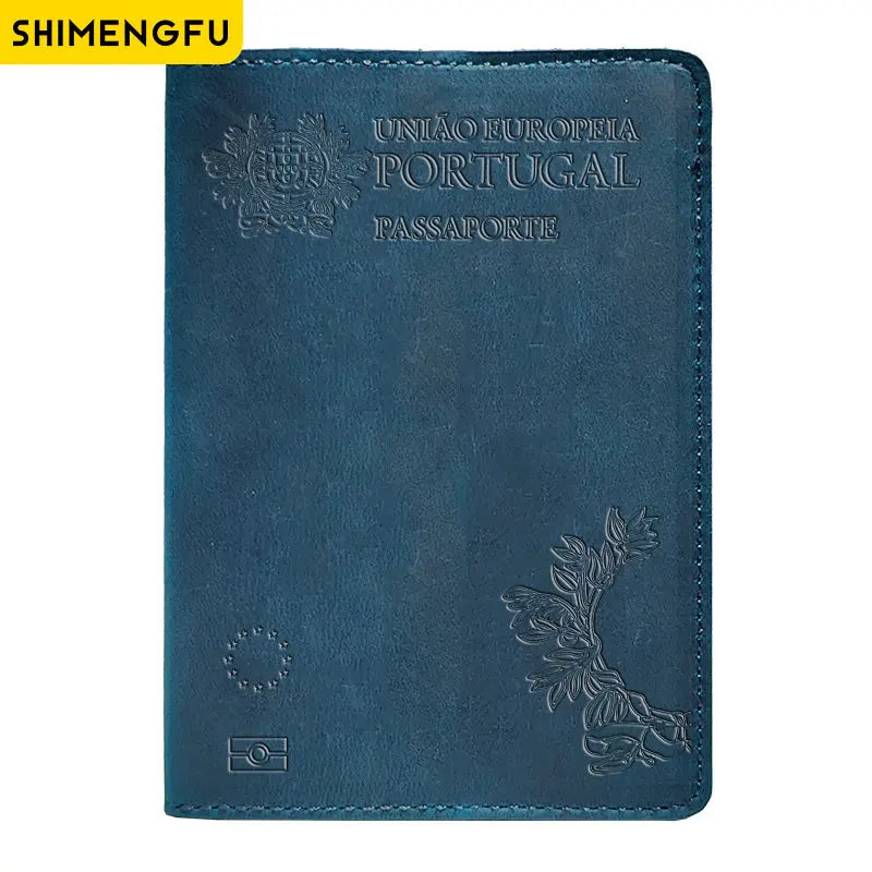 Unisex Genuine Leather Passport Cover Portugal Retro Cow Portuguese Passport Holder Protector Case Travel Wallet