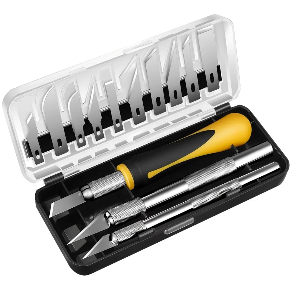 16PCS Craft Knife Set SK5 High Carbon Steel Precision Hobby Knives Art Knife Kit with 13 Blades Replaceable Handles for Carving