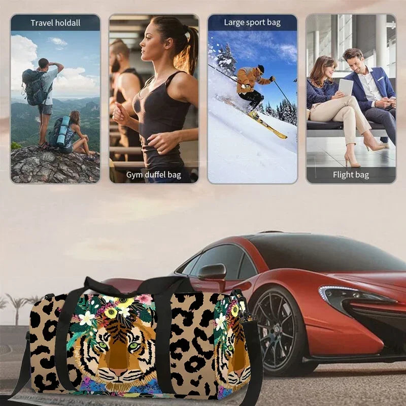 Leopard Tiger Large Capacity Luggage Bag for Boy and Girls Best Gifts 2D Cartoon Travel Duffels Outdoor Fitness Bag for Children