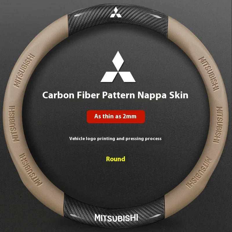 For Mitsubishi Outlander Pajero Asx Colt Lancer EX Evolution L200 Triton RALLIART Car Carbon Fiber Leather Steering Wheel Cover