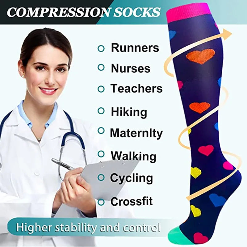 New Compression Socks Fit for Nurse Doctor Varicose Veins Edema Diabetes Travel Flight Hiking Recovery Running Fitness Socks