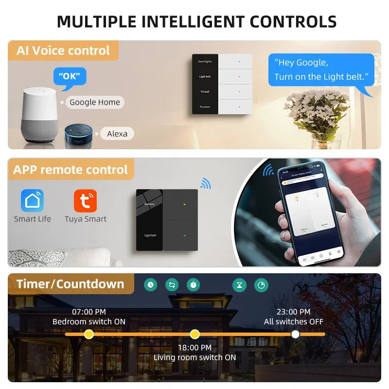 Tuya Smart Life Zigbee Smart LED Display Switch Supports Multi Language Settings APP Remote Control AI Voice Control AC100-240V