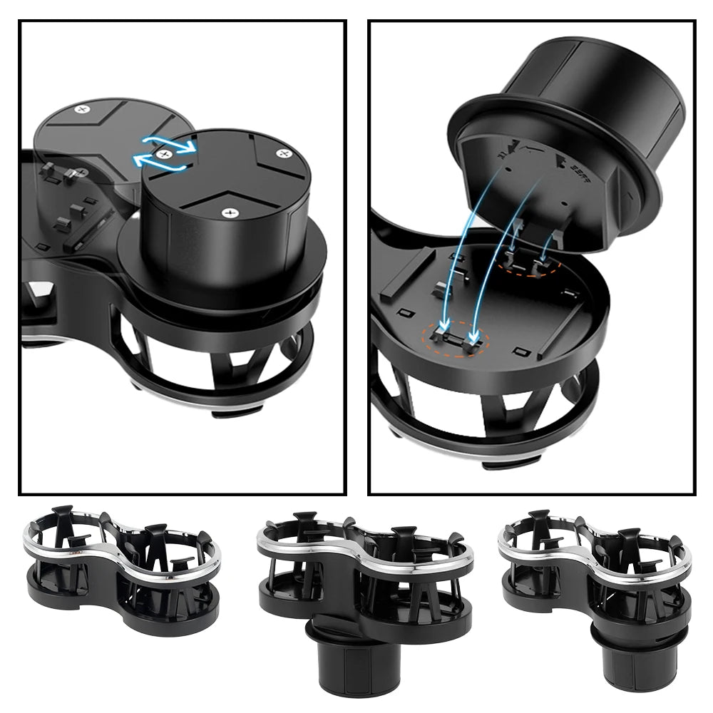Car Cup Holder 2 in 1 Double Hole Water Bottle Car Drink Holder Universal with Adjustable Base Anti-Shake Stable Auto Organizers