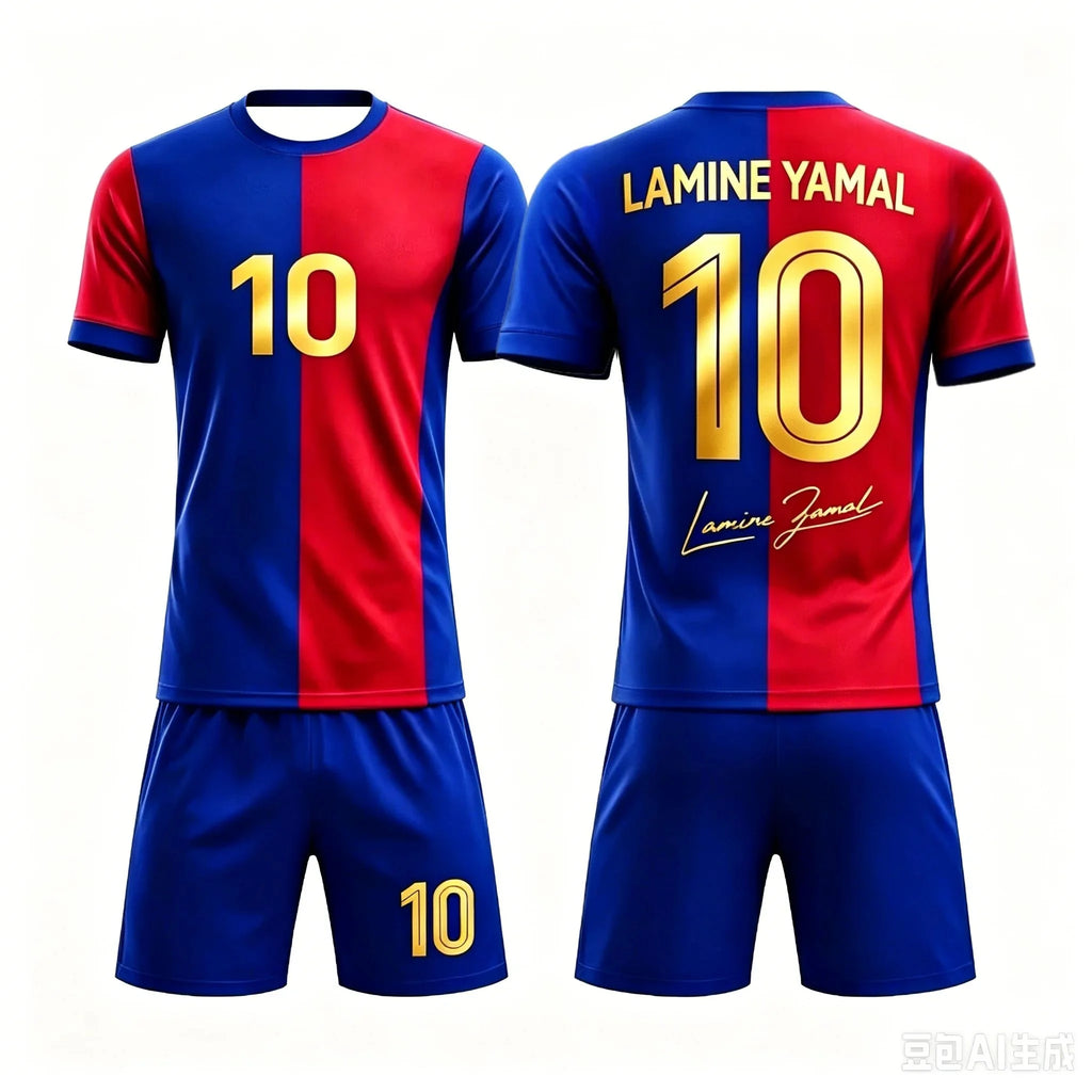 Fashion New Yamal No.10 3D Breathable Football Summer Children's Adult T-shirt Shorts Loose Set Parent Child Clothing