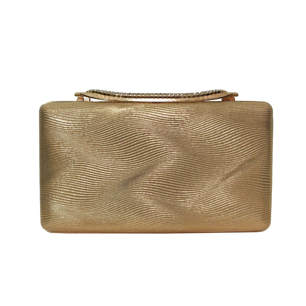 Women's Elegant Evening Clutch Bags Fashionable Mother of Bride/ Groom Green Purse Rhinestone Buckle Pleated Surface Square Bag