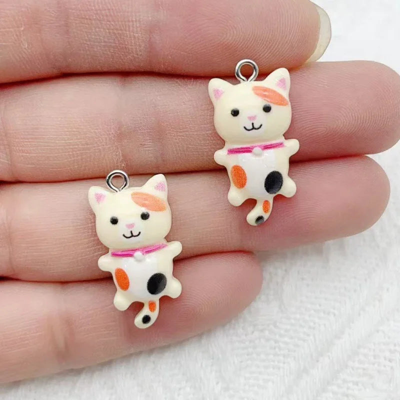 12pcs Cute Mini Cat Resin Pendant DIY Handmade Earrings Necklace Keychain Accessories