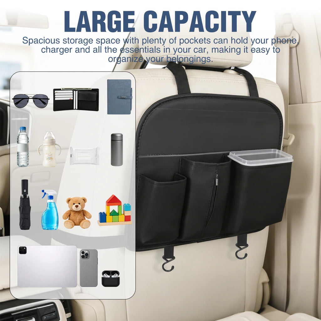 Nilight Car Seat Back Organizer 1PCS Hanging PU Leather with Removable Inner Bucket Tissue Box Storage Bag Mesh Pockets Waterproof Universal for Car Van SUV MPV Pickup Truck