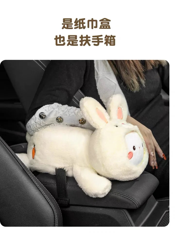 Cartoon Car Tissue Box Short Plush Car Tissue Holder Cute Rabbit Car Tissue Holder Box Plus Car Tissue Storage Car Interiors