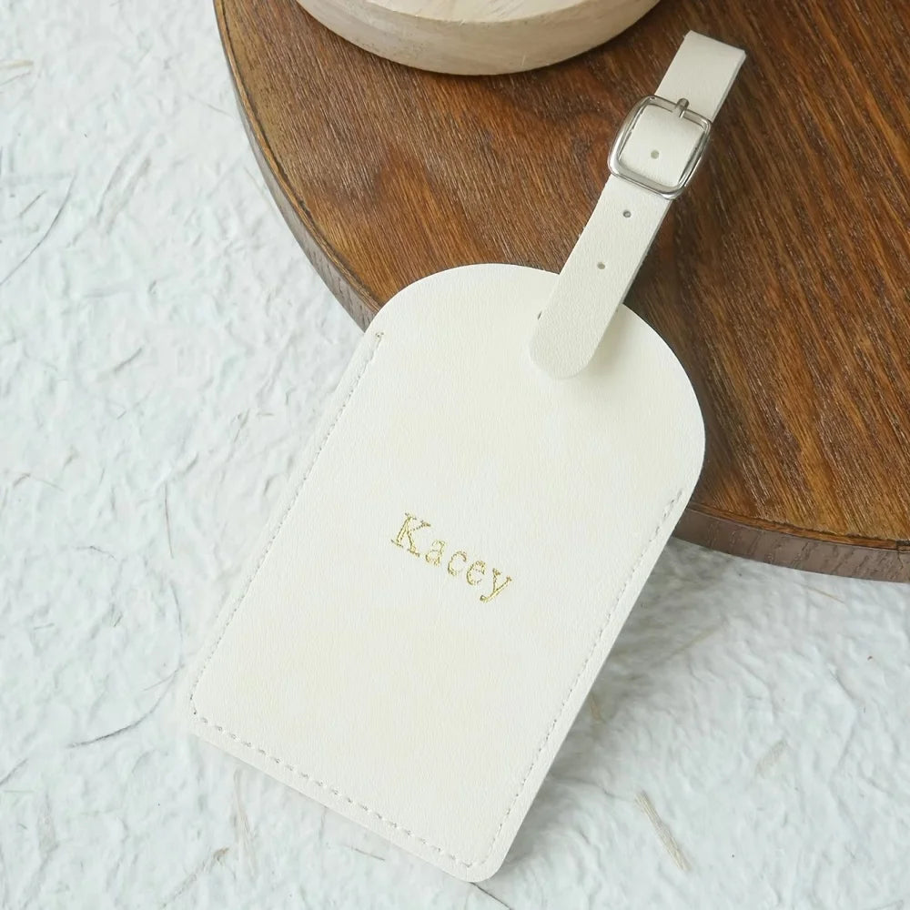 Customized Personalized Name Silver Gold Monogram Vegan Leather Luggage Tag with Privacy Card for Suitcases