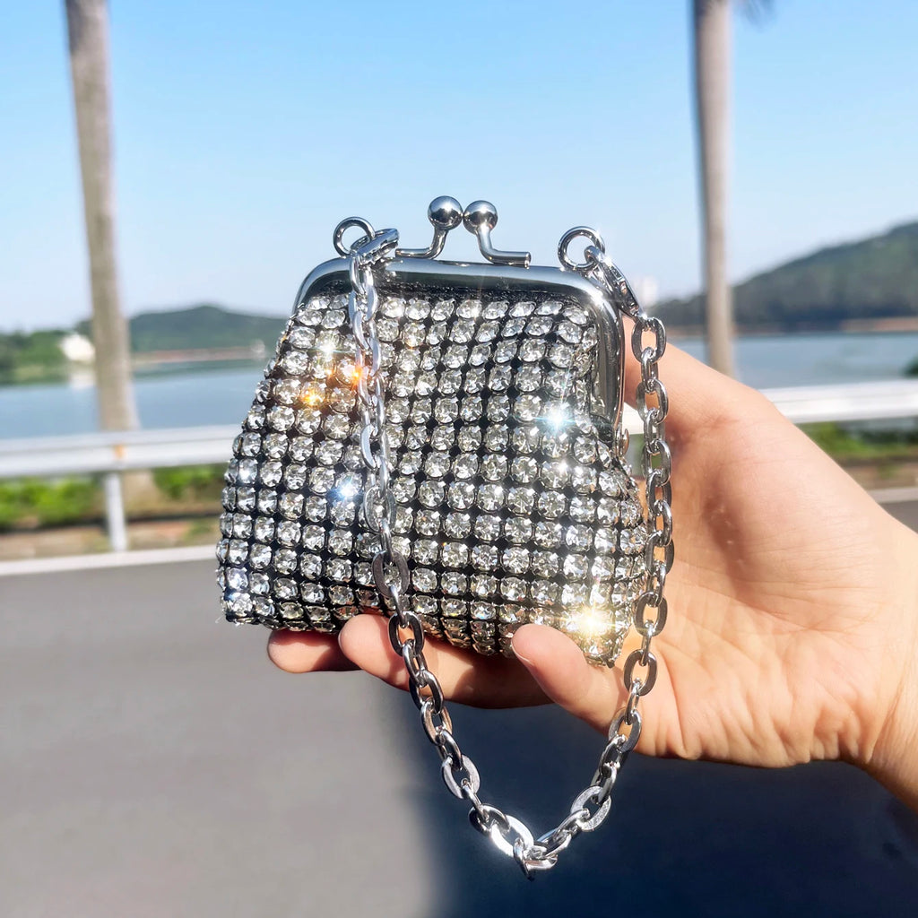 Mini Small Bag Shiny Rhinestone Coin Purse Short Chain Coin Bag handmade Small Card Bag handmade Woman's purse handmade bag
