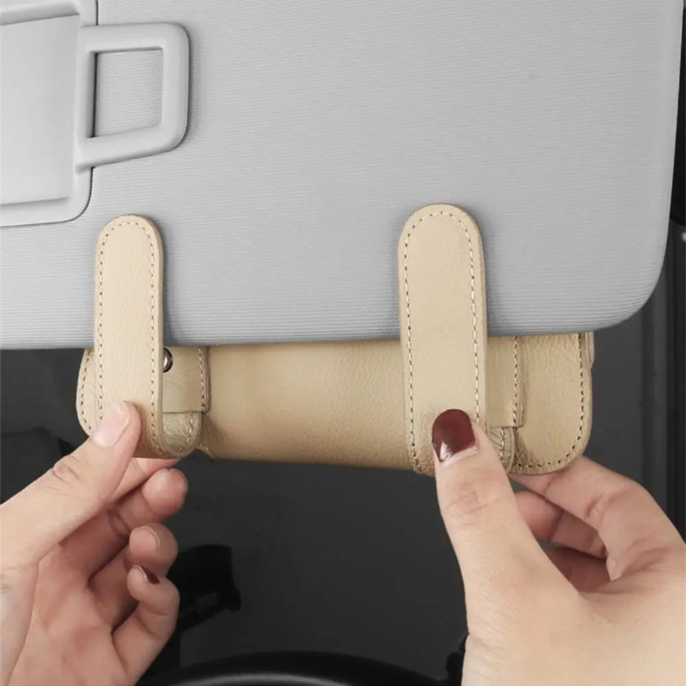 PU Leather Auto Eyeglasses Storage Case Sunglasses Clip Wear-Resistant Car Glasses Case Hidden Magnetic Closure