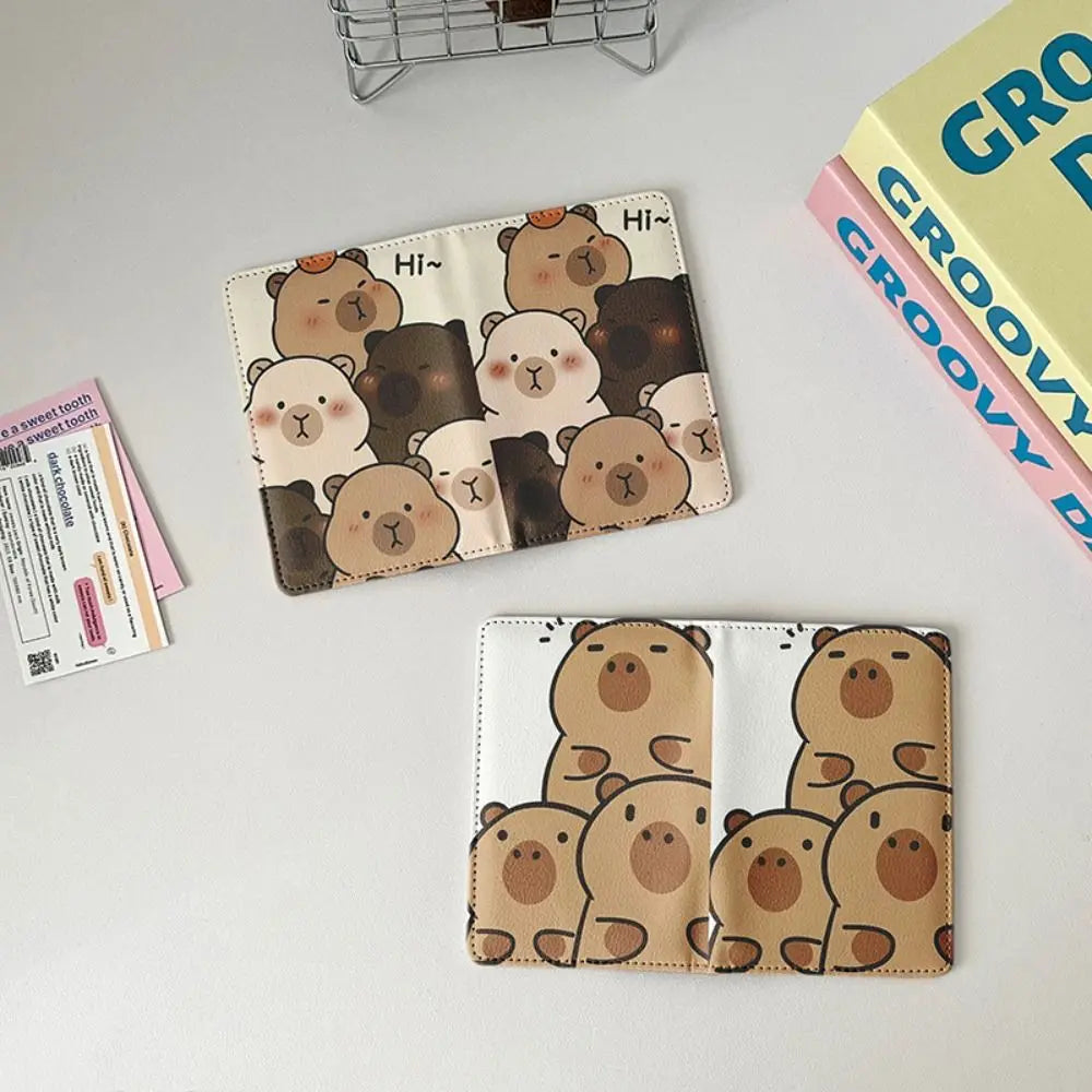 PU Leather Capybara Passport Holder Cartoon Ultra-thin Passport Bag Multi-function Portable Credit Card Wallet