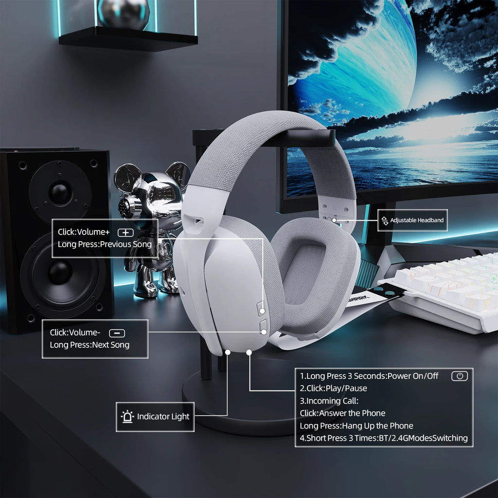 Attack Shark L80 PRO 3-in-1 Gaming Headset 2.4G Bluetooth 5.3 3.5mm Wired 40mm Hi-Fi 20ms Ultra Low Latency Headphones