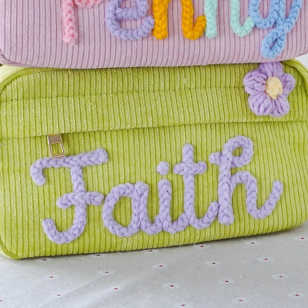 1pc Custom Corduroy Makeup Bag: Personalized yarn name bag, stylish and simple mini portable storage bag with large capacity