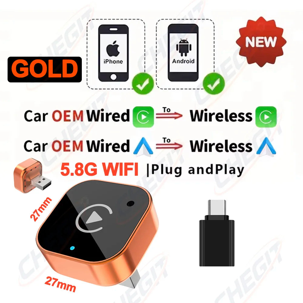 2026 Latest 2in1 Wireless CarPlay Apapter USB For IOS CarPlay & Android Auto,Converts Wired to Wireless Box,Plug & Play