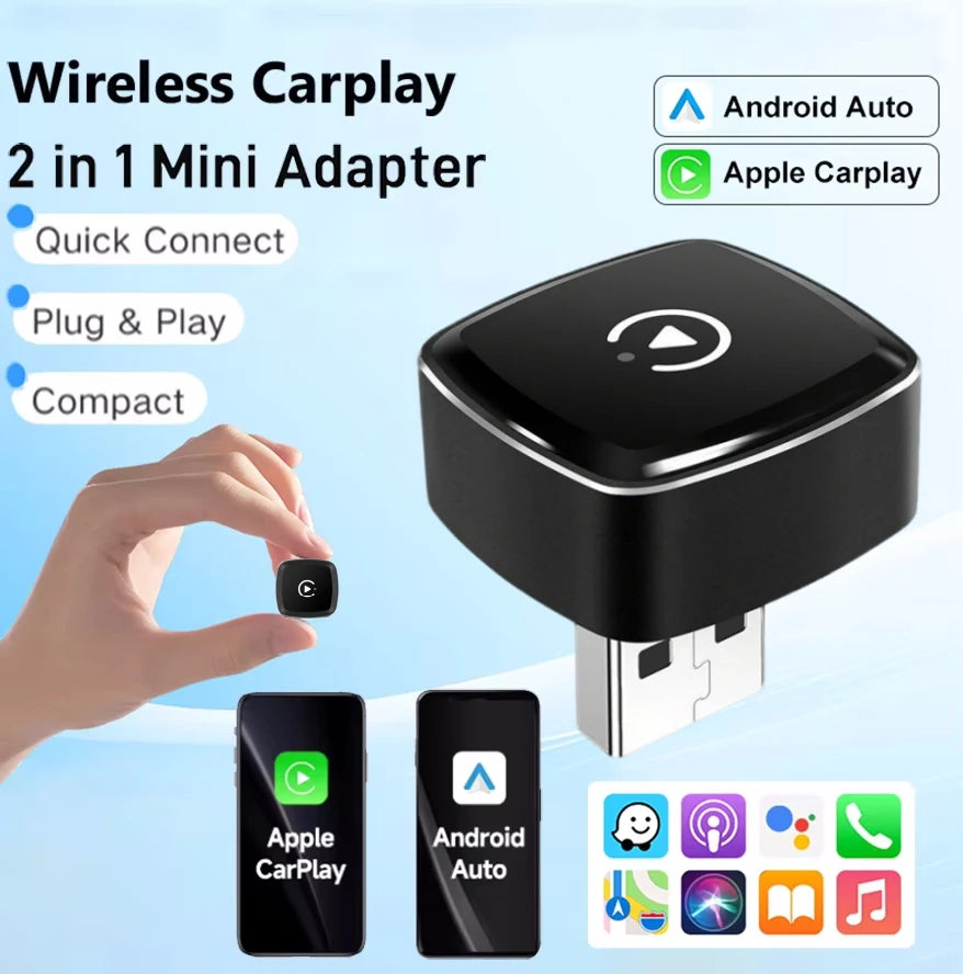 2026 2 in 1 Wireless CarPlay Adapter&Android Auto Wireless Adapter, 5Ghz WiFi USB Plug Play Dongle CarPlay Wireless
