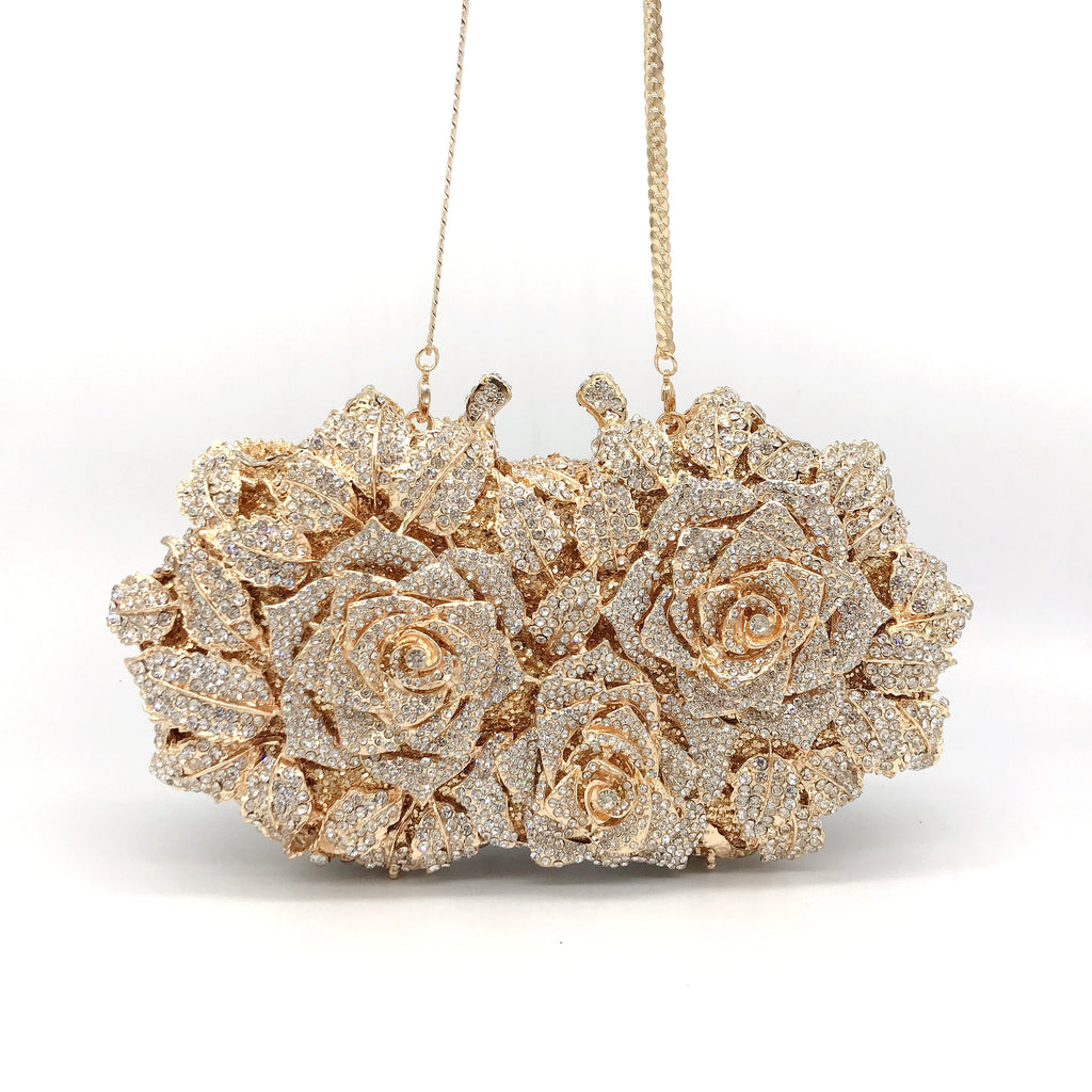 High Quality Luxury Rose Diamond Women Luxury Rhinestone Crossbody Clutch Evening Bag
