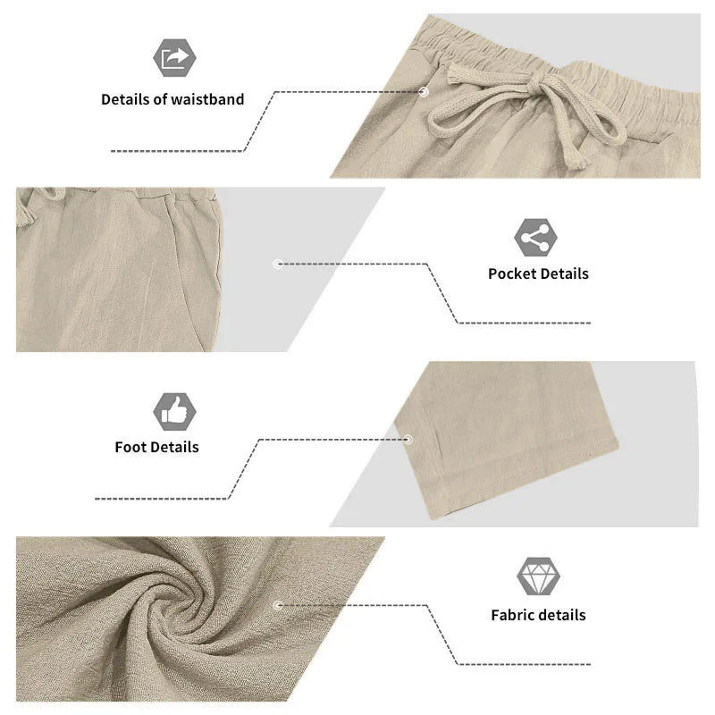 Men's Linen Popular Breathable Simple Two-Piece Set, Stand Collar Short-Sleeve Shirt with Straight-Leg Casual Pants