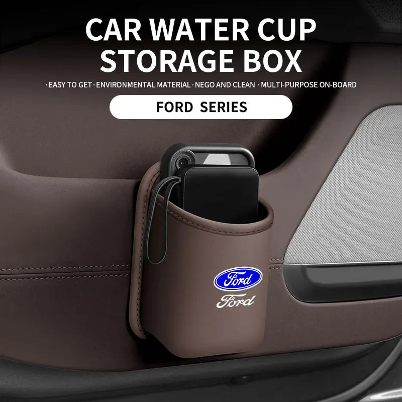 For Ford Mondeo Focus Explorer Escape Kuga Everest Bronco F-150 Ranger Transit Car Door Leather Cup Storage Box