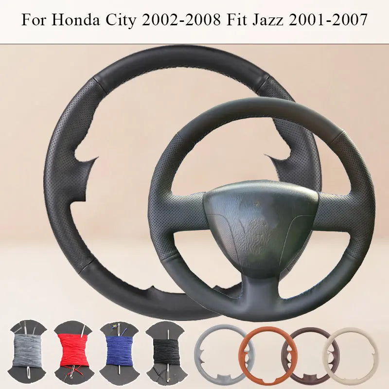 Customized DIY Anti-Slip Car Steering Wheel Cover For Honda City 2002-2008 Fit Jazz 2001-2007 Microfiber Leather Auto Grip Cover