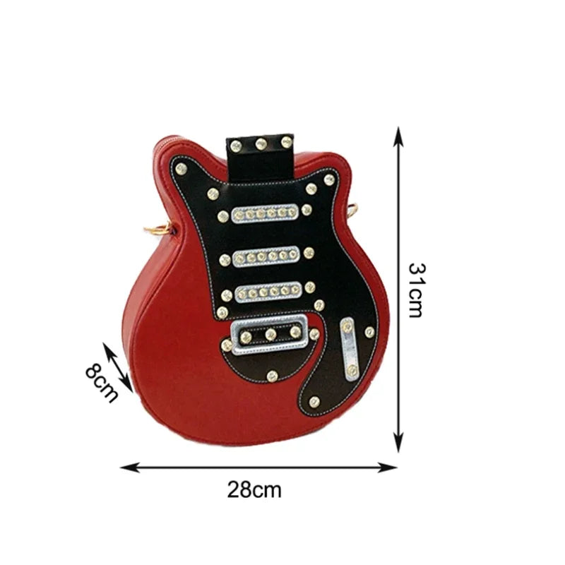 Fashion Guitar Shape Bag Hard PU Purse for Women Rivet Personality Design Popular Crossbody Shoulder Backpack Handbag
