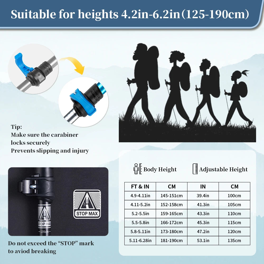 Naturehike Hiking Poles Three Sections Of Aluminum Pole For Mountaineering Hiking Skiing Travel Poles Climbing Trekking Pole