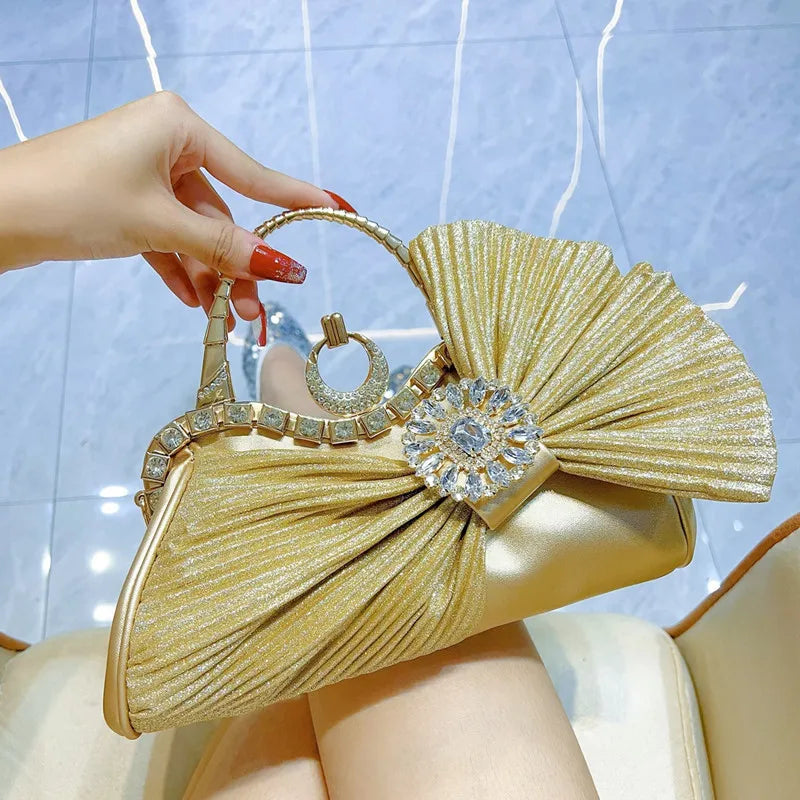 2025 Luxury Women French Shiny Bow Wedding Party Evening Handbag Fashion Designer Handmade Diamond-encrusted Banquet Clutch Bag