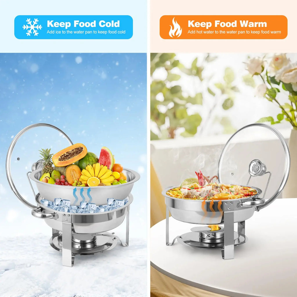 2 Pack 5QT Round Stainless Steel Chafing Dishes Buffet Set with Visible Glass Lid Holder Buffet Food Warmers for Parties Dinners Catering Events