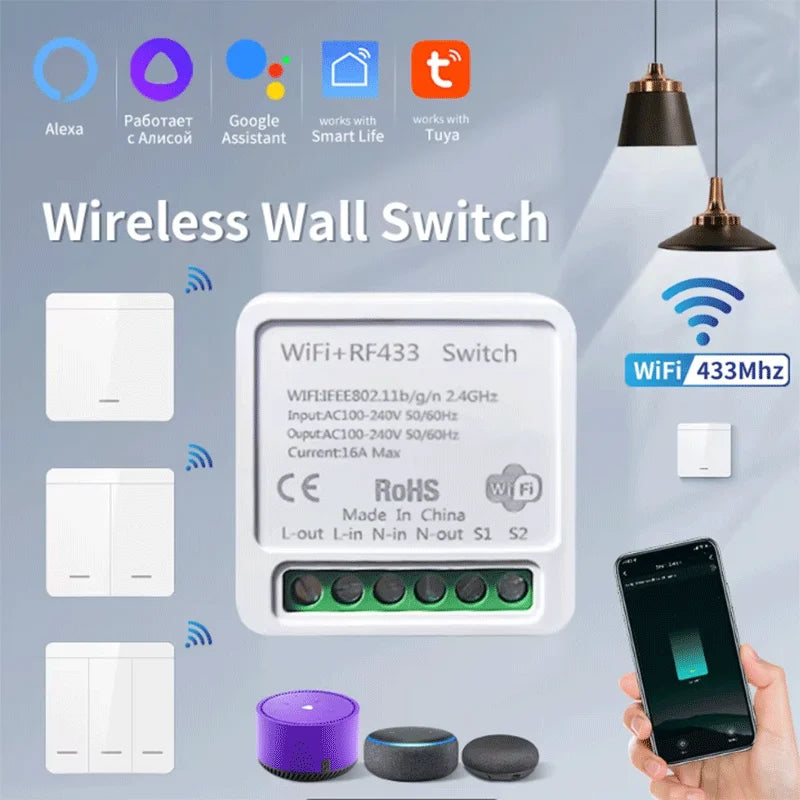 Tuya WiFi Smart Light Switch Smart Home Wireless RF 433mhz Push Button Wall Switch Via Alexa Google Home Alice Smart Life App